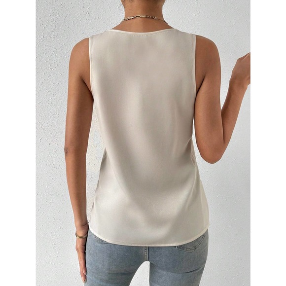 minimalist Solid V Neck Tank Top workwear office business casual cream - Picture 3 of 12